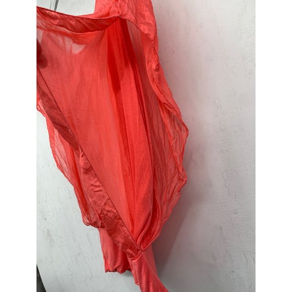 Womans M/ L Salmon Salmon Sheer Layered Tank Top Shirt Short Sleeve Shirt - Picture 4 of 8